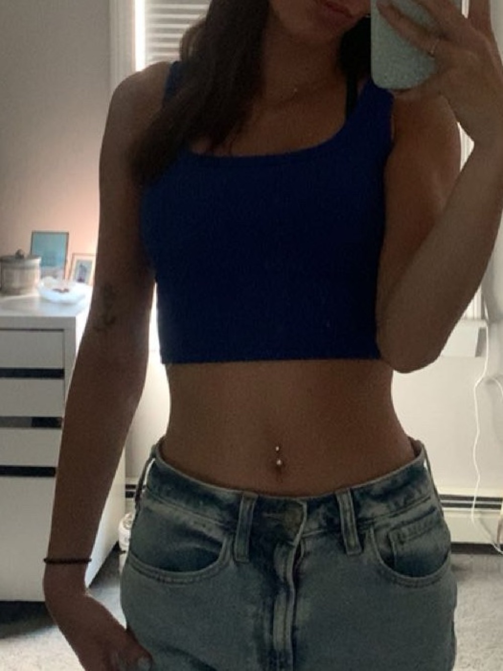 Blue Ribbed Crop Tank - Women's Intimates